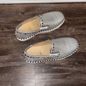 Christian Louboutin Pik Spiked Glitter Leather Slip-On Sneakers